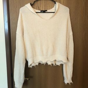 Forever 21 white cropped hooded sweater